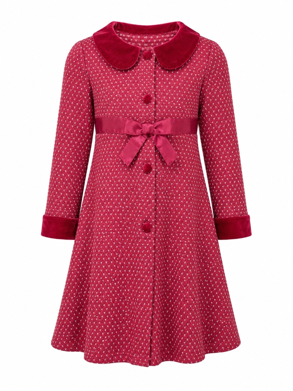 BLUEBERI BOULEVARD | Holiday Red Sweater Knit Velvet Bow Dress Dots Girls |‎ 5